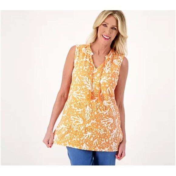 Denim & Co, Beach Textured Knit Top Melon XS A602912 - Picture 1 of 2